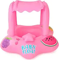 Boia Inflável Baby Float com Capota – Assento Infantil em PVC Reforçado, Estampa Frutas, Piscina e Praia – Cores Azul, Amarelo e Rosa – LUMA Festas