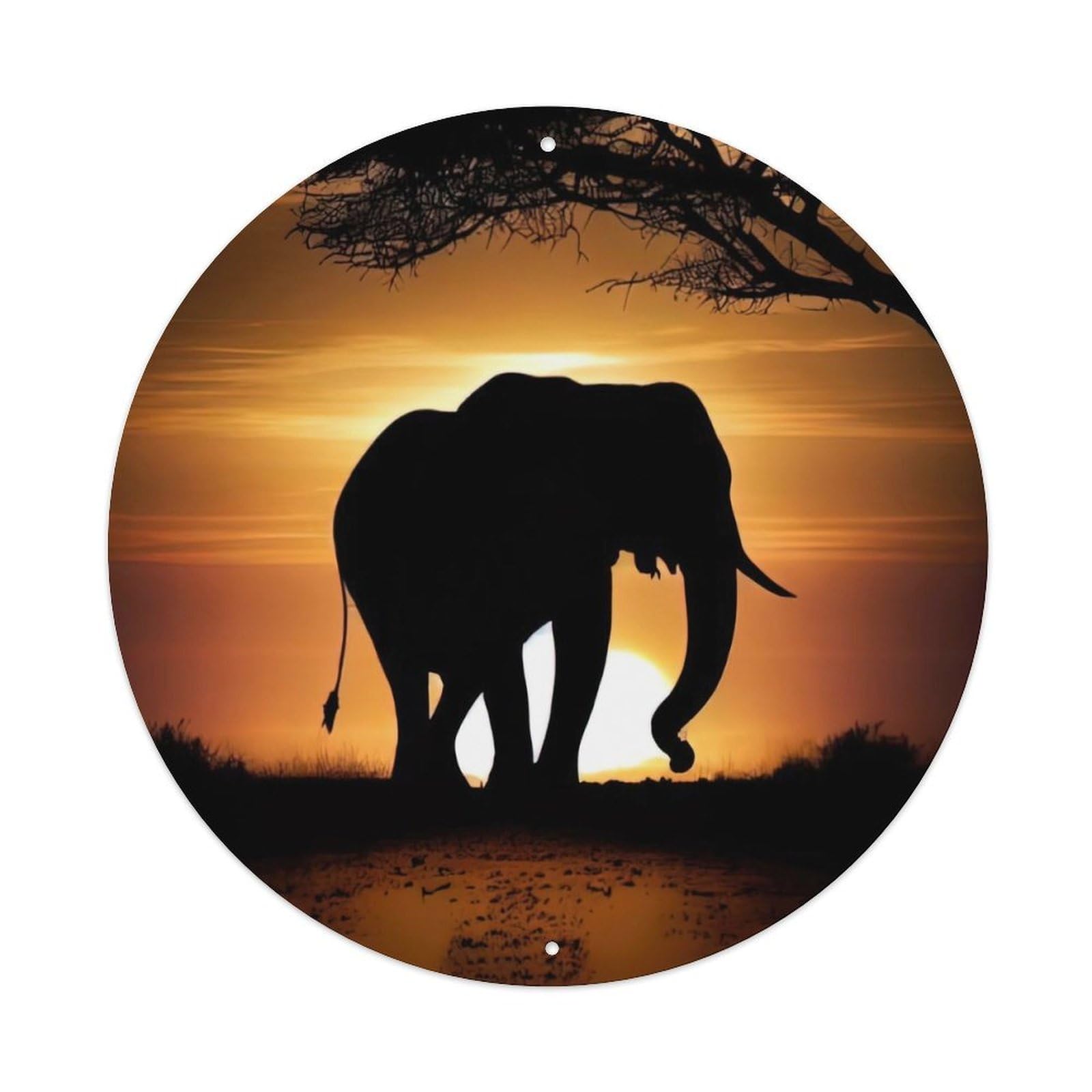 Animal Artwork Elephant Under Sunset Vintage Metal Tin Sign Plaque Wall Decor for Cafe, Club Bar, Office, Garden Metal Poster 8x8Inch