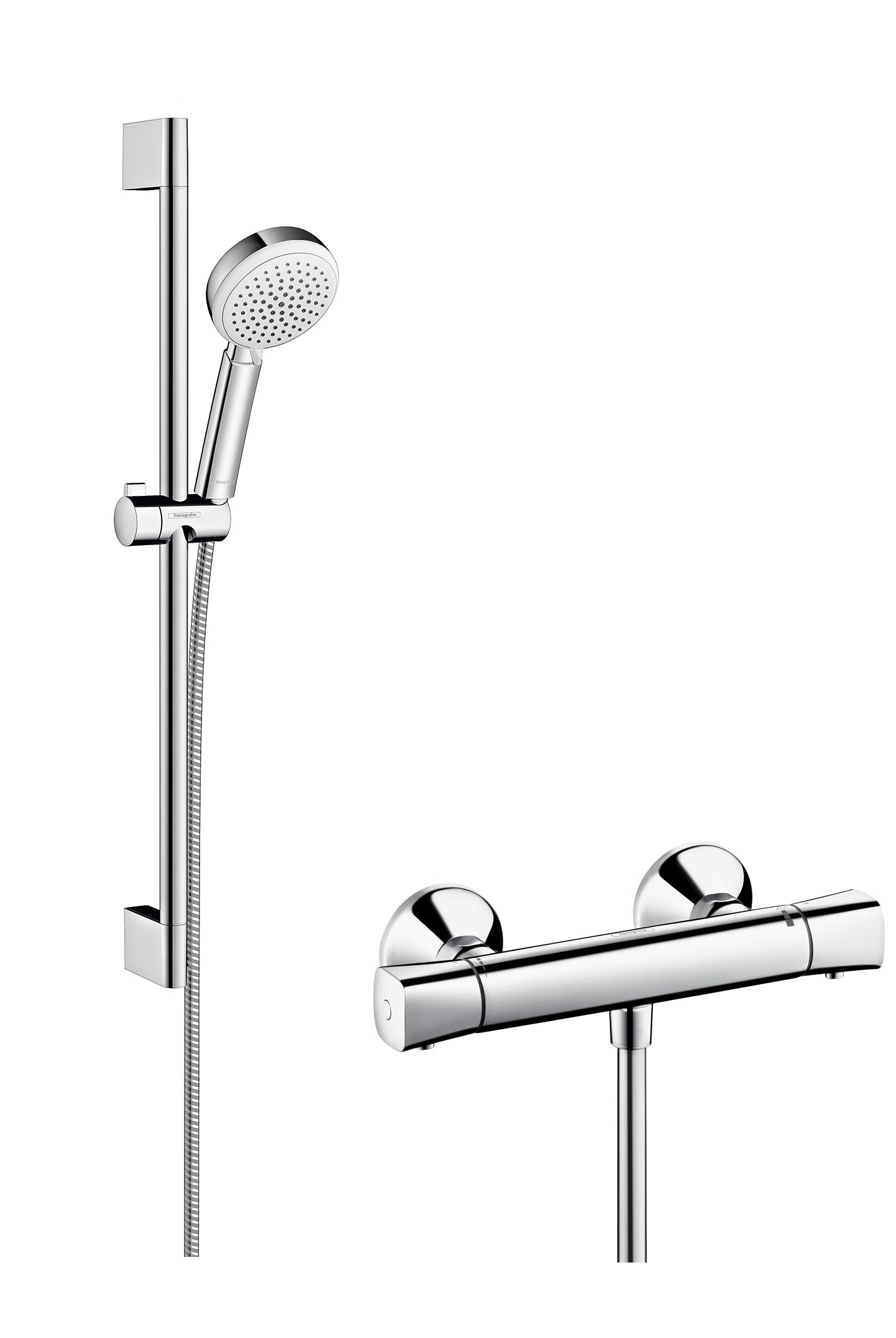 Hansgrohe 27030400 Crometta 100 Thermostatset 0,65m, 4 Strahlarten, Weiß/Chrom