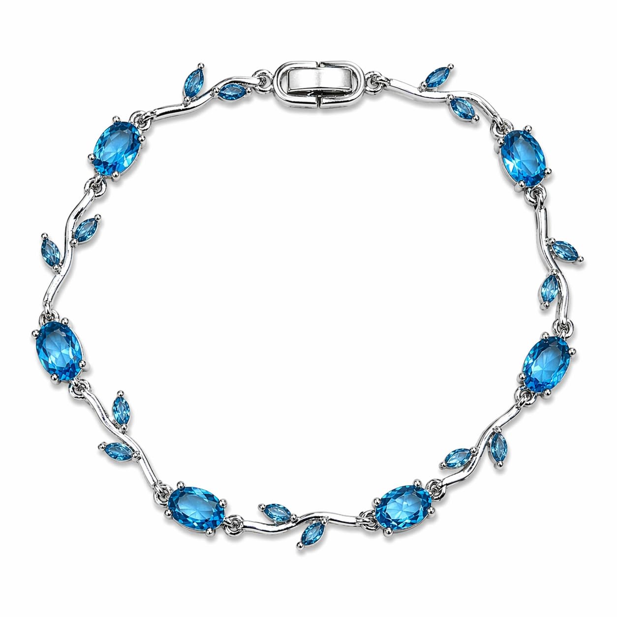 Tulip Bracelet For Women Sky Blue Gemstone Vine Design Silver Tone Tulip Jewellery Dainty Adjustable Chain Bracelet Gift For Her Floral Inspired Accessory Stylish Women Jewellery Collection Elegant Design-image-40