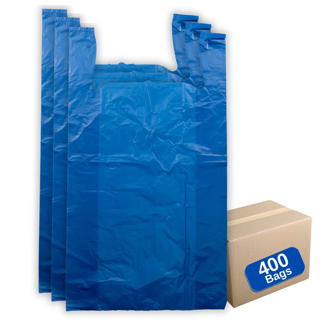 Colored Unprinted HDPE T-Shirt Bags - 18"x7"x32" - 400 Bags - 19 microns - Blue - BPGW18732 - AssurePak