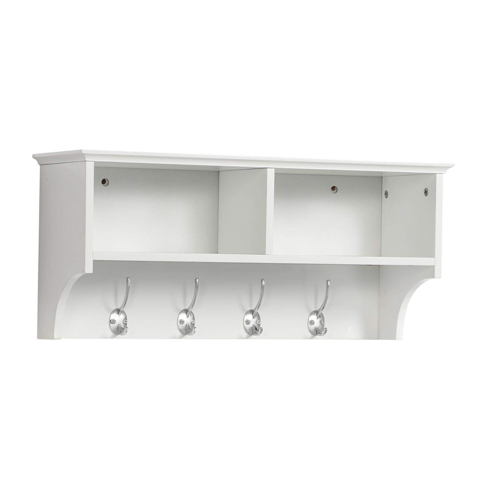 Yaheetech Wooden Hallway Wall Coat Hook with 2 Open Storage Shelves