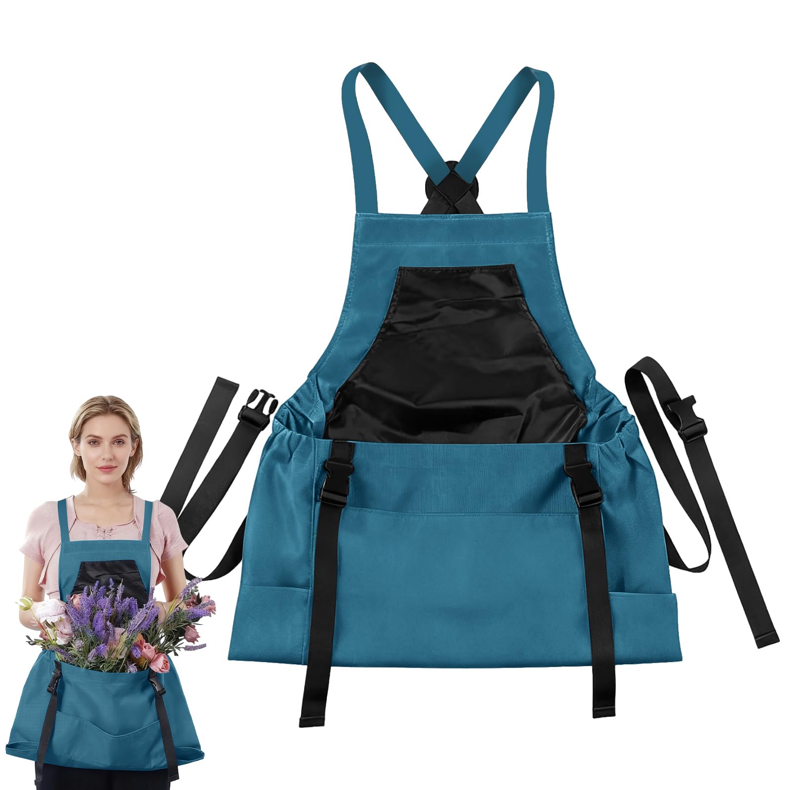 Aartner Gardening Apron, Picking with Quick Release Pocket, Waterproof Apron for Women and Men, Gardening Belt with Adjustable Straps, Oxford Sleeveless Apron (Blue Green)