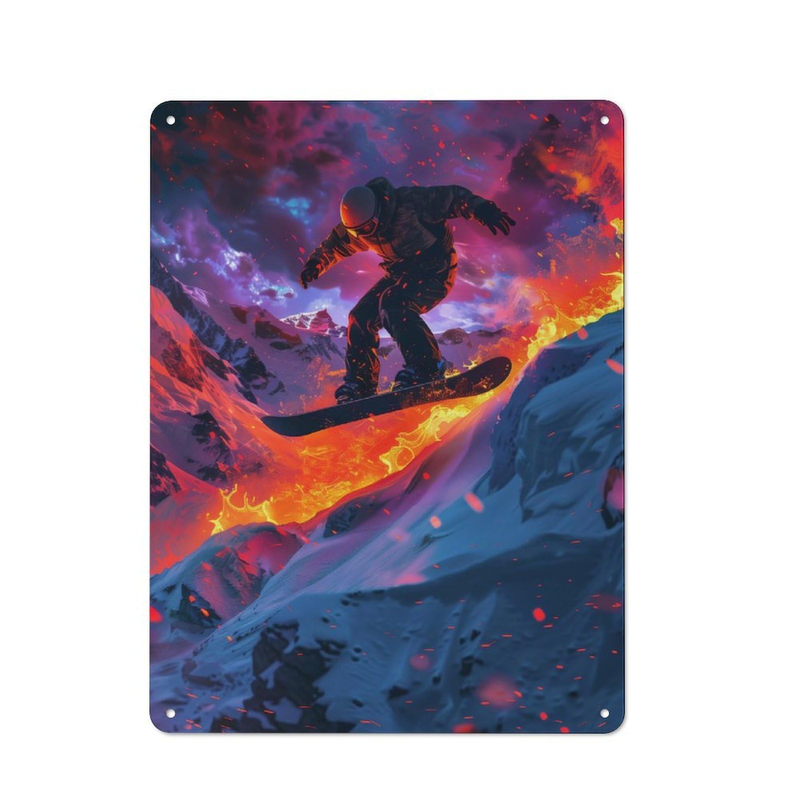 Junmoney Snowboarder In A Mountain Printed Metal Sign 40X30cm For Café Or Restaurant, For Hospitality Interior Collectors