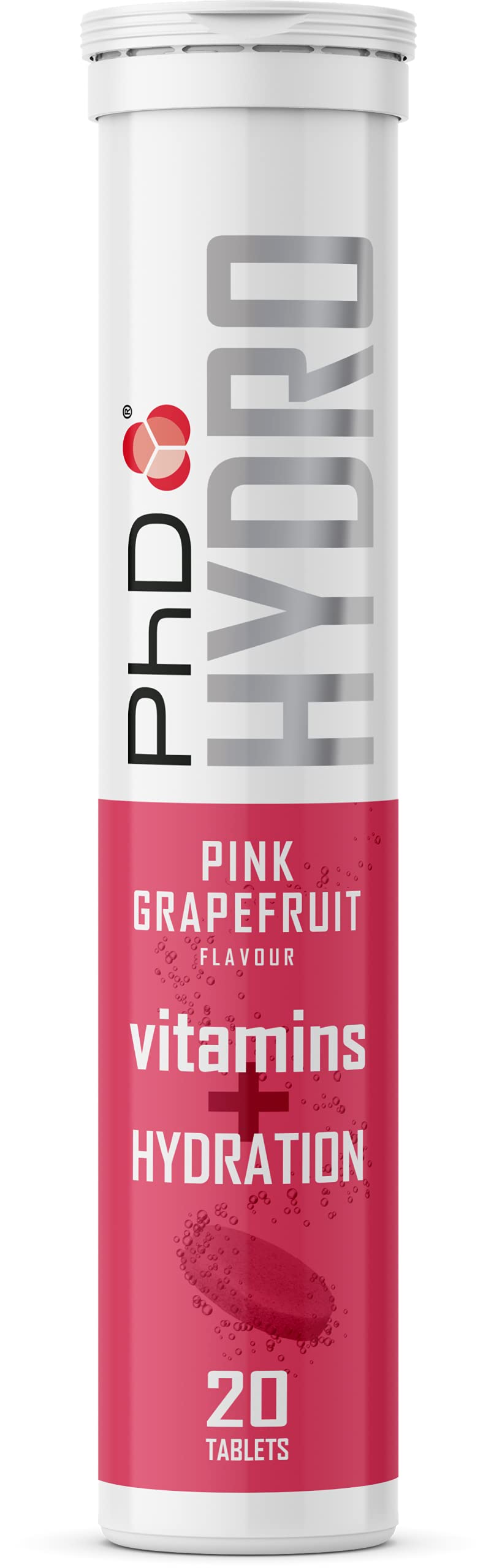 PhDNutrition | Hydro Effervescent Tablets - Immunity Support - 5 Key Electrolytes, Vitamin B1, B2, & B6 with Added Green Tea Extract | Supports Healthy Immune System | Pink Grapefruit | X20