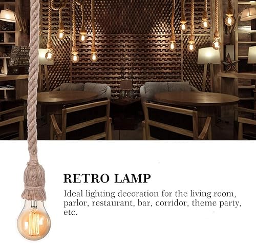 Miniatura 2 de Lámpara colgante de cuerda de cáñamo vintage, base E26E27, luz colgante de cuerda de cáñamo retro, lámpara de techo vintage, estilo retro para