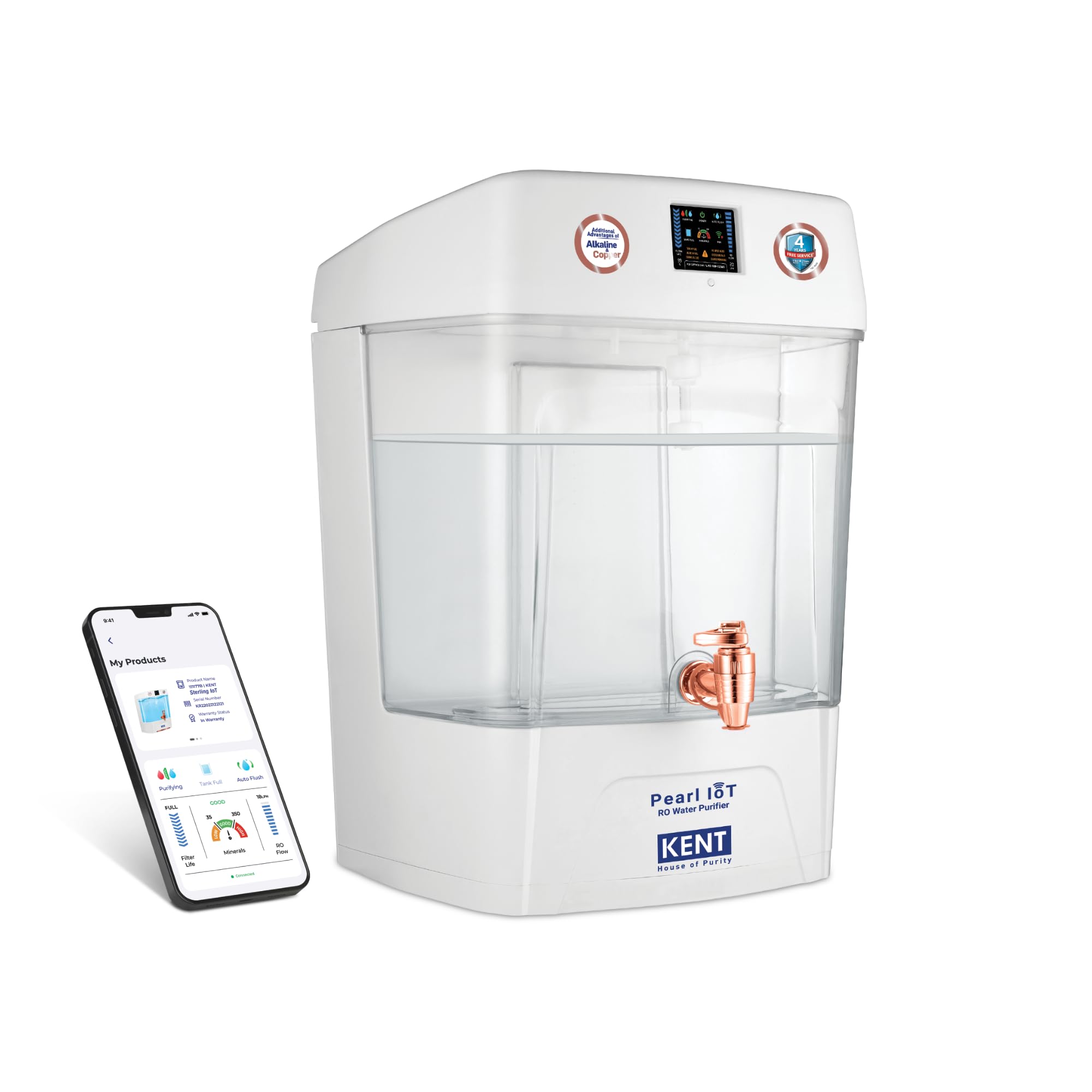 KENT Pearl IoT RO Water Purifier| 4 Years Free Service* | RO+UV+UF+Alk+Cu+TDS Control | IoT Enabled | Fully Automatic On & OFF Operation |11L Detchable Tank| Ideal For Borewell/Tanker/Municipal Water-image-13