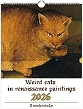 Calendrier artistique : calendrier de table 2026 unique avec 12 portraits de chats fantaisistes issus de peintures de la Renaissance, parfait pour les amateurs de chats et d'art