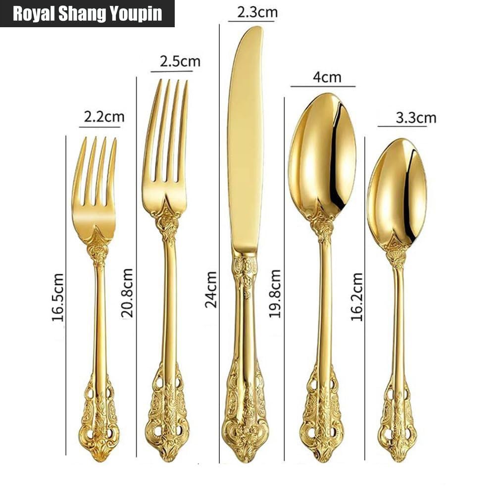 Set di posate in acciaio inox goffrato, 20 pezzi, eleganti posate per bistecca, forchette, cucchiai e dessert, resistenti, lavabili in lavastoviglie, per cucina e sala da pranzo