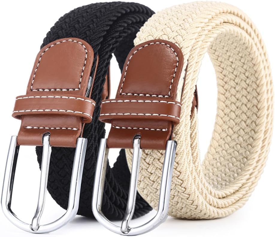 TTPSRY 2 Cinturones Trenzados Elásticos Hebilla Metálica Acabado Cuero Ajustables Complemento Masculino Estilo Casual