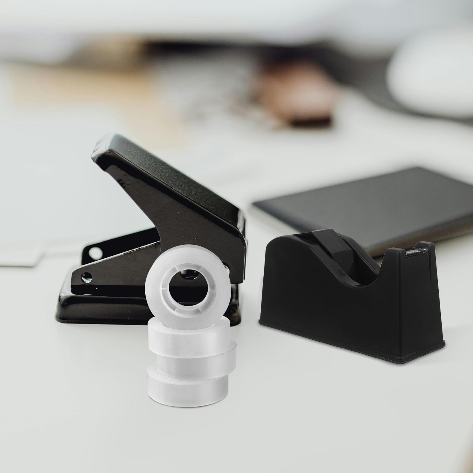SHINEOFI 2 Pezzi Dispenser per da 1" a 3" per Nastro Adesivo Nero con Base Antiscivolo e Doppio Supporto per Casa e Forniture Artigianali