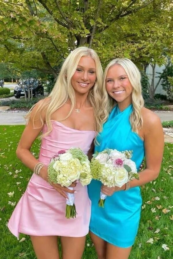 Strapless Homecoming Dresses for Teens 2025 Short Pleated Satin Cocktail Party Dress Graduation Gown3