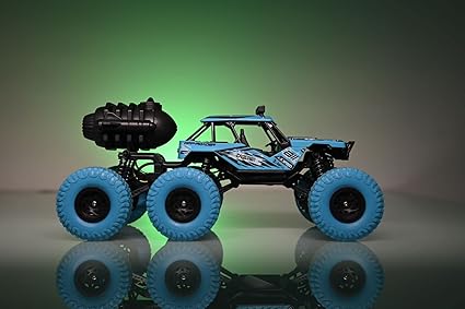 Buzzybirds 6 Wheel Remote Control Rock Crawler Car High Speed Monster Truck Rechargeable 2.4GHZ 1:20 Scale 4WD RC with Fog Toys for 5 Years Old Kids Boys (Multicolor) (Blue)