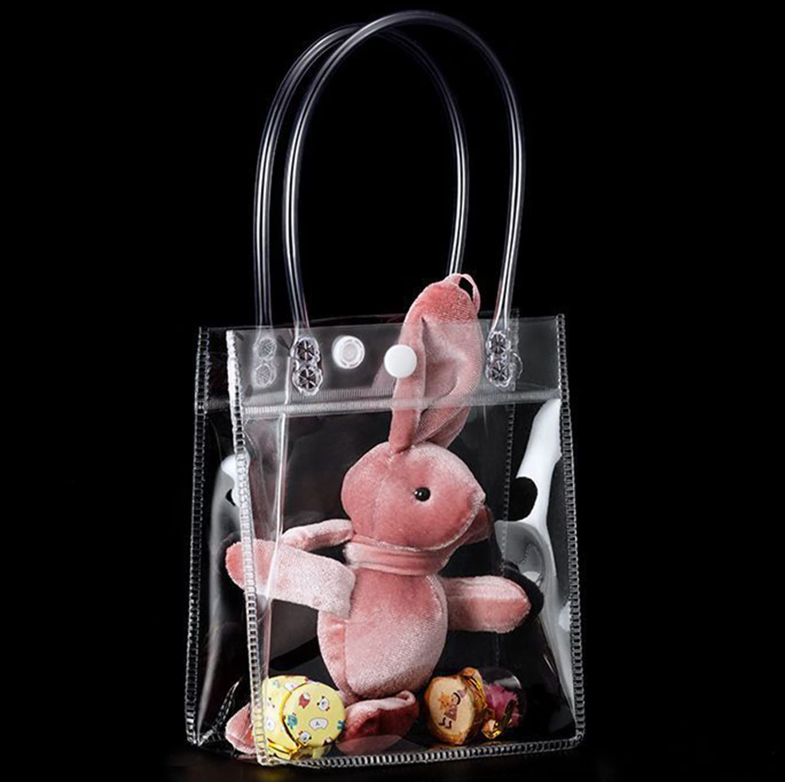 24 Transparente PVC-Geschenktüten Mit Griffen & Schleifenband – Wasserdicht, Wiederverwendbar | 17,8x10,2x20,3 Cm