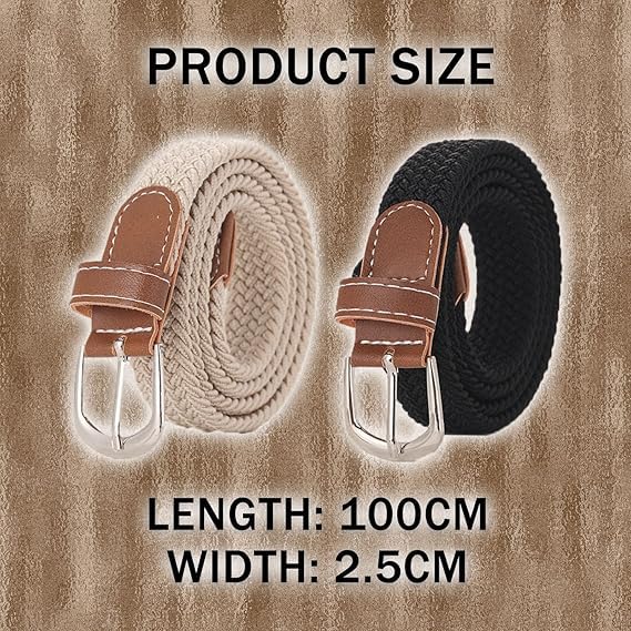 Women's Belts,Womens Stretch Canvas Braided Belt,Womens Belt Casual Braided,Slender Canvas Belt,Ladies Belts for Jeans,Elastic Fabric Woven Stretch Elasticated Belts,2 cm Wide,One Size(2 pcs)2