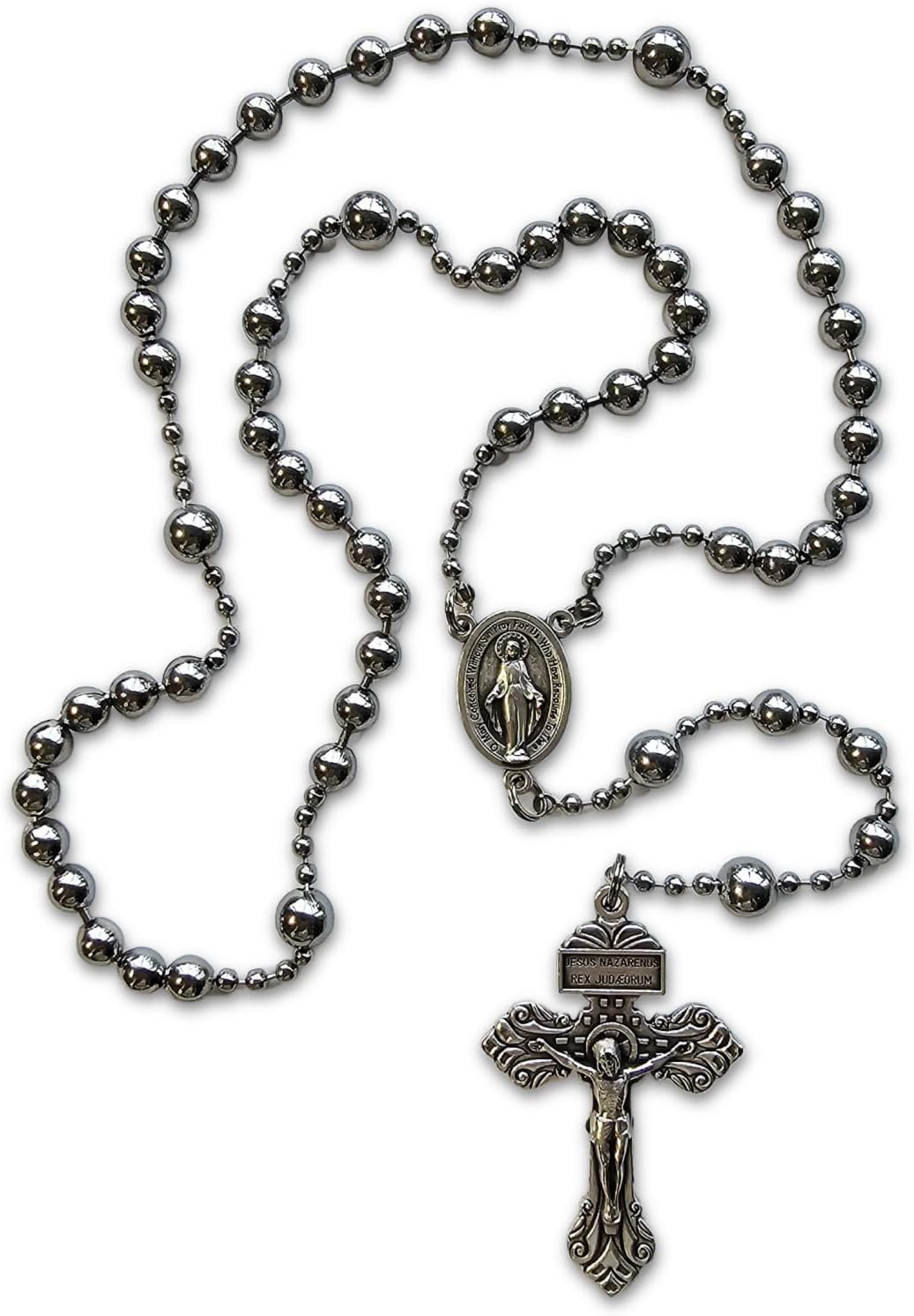 WWI Battle Beads Combat Metal Rosary -Silver Finish -Strong Construction -No Tangle -Historic Design