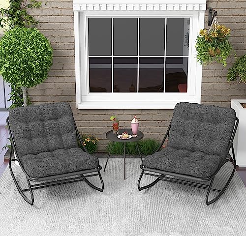 Grand patio 3-Piece Rocking Chairs Set, Outdoor Rocking Chairs with Thicken Padded Cushions Small Side Table, Great for Patio Deck Front Porch