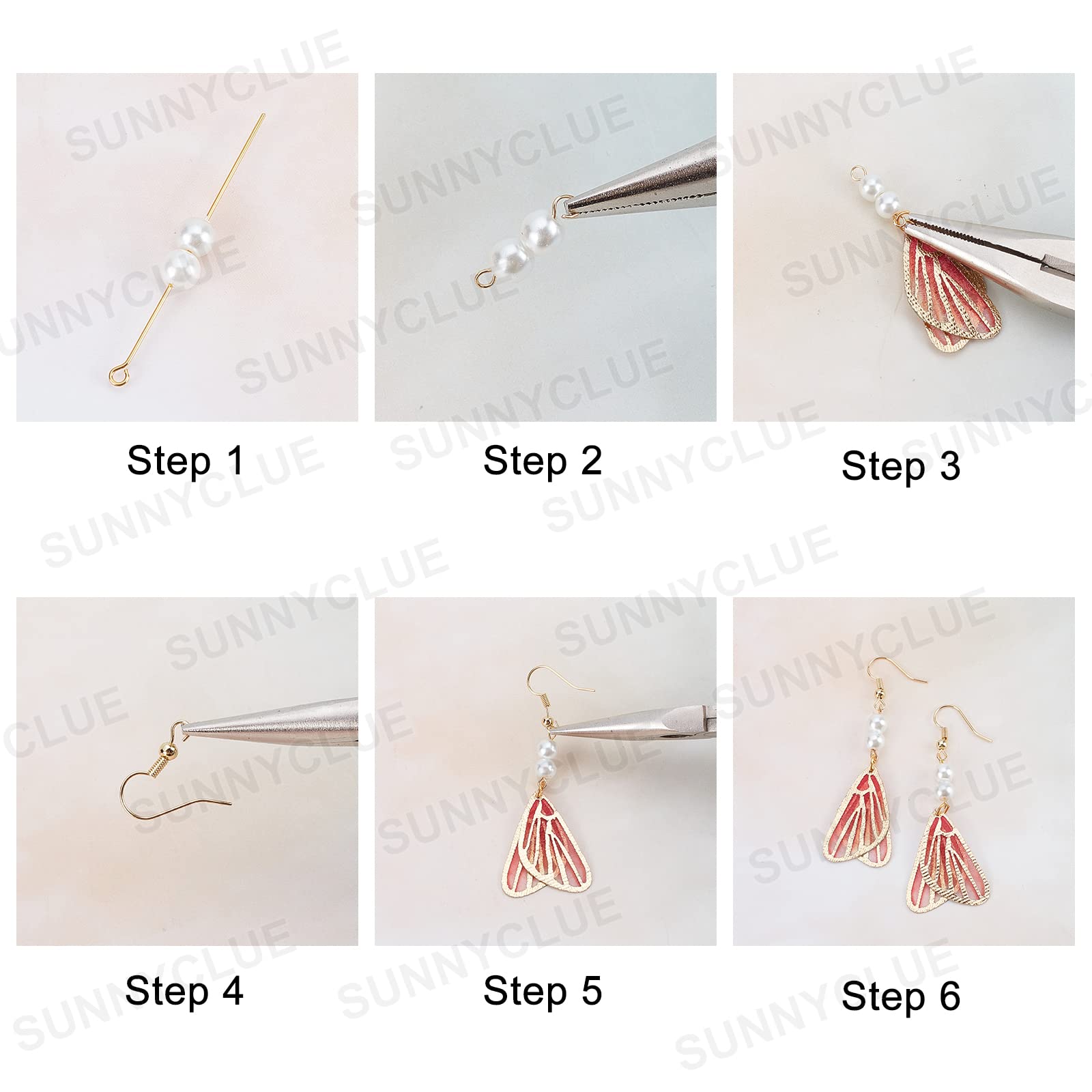 SUNNYCLUE 1 scatola Fai Da Te 10 paia di Ciondoli Ad Ala di Farfalla Orecchini Che Creano Kit Iniziale Ali di Farfalle In Resina Lamina Perline di Vetro Glitter Bar Collegamenti Connettori