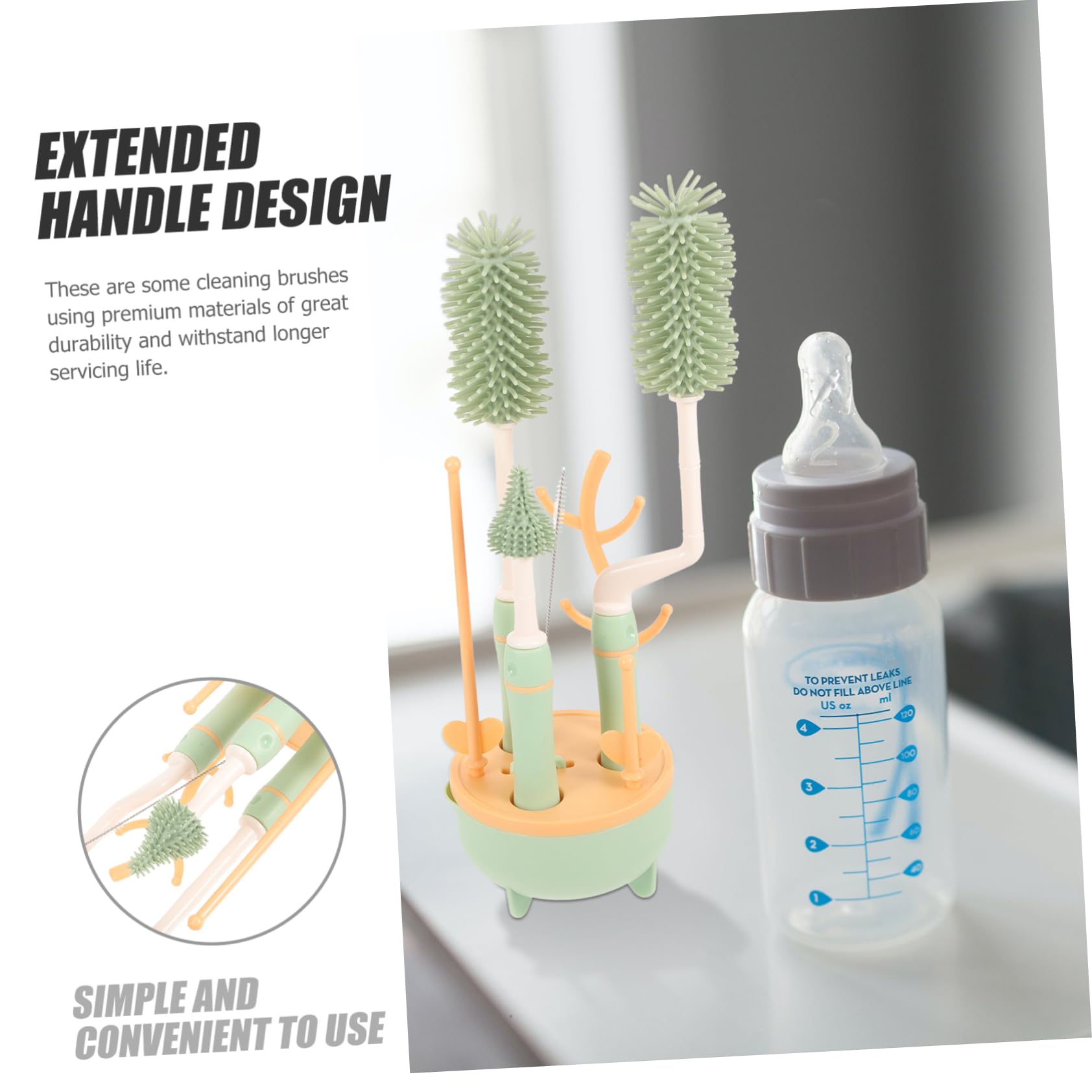 Cepillo de Limpieza Multifunción para Biberones y Pajitas con Diseño de Mango Extendido, Silicona y TPE, Adecuado para Uso Doméstico y Viajes