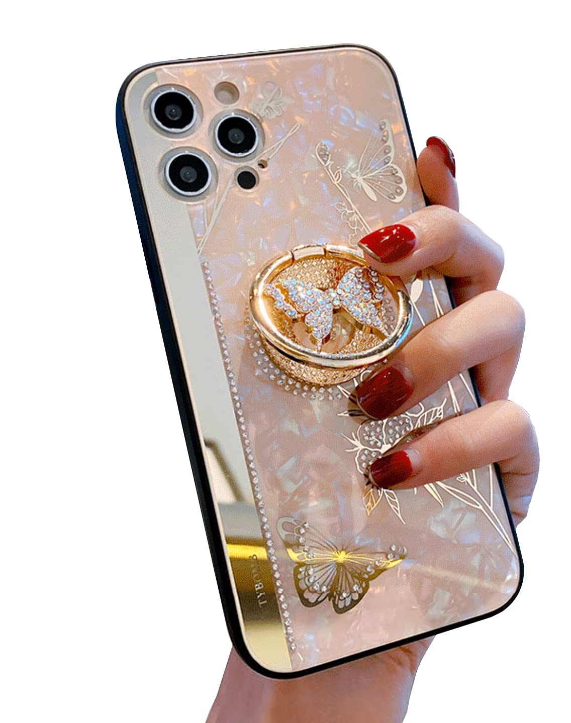 iPhone15 用ケース鏡として使えるリング付き キラキラ かわいいバタフライ Amazon.co.jp: MuZiF iPhone 15 用 ケース 鏡として使える