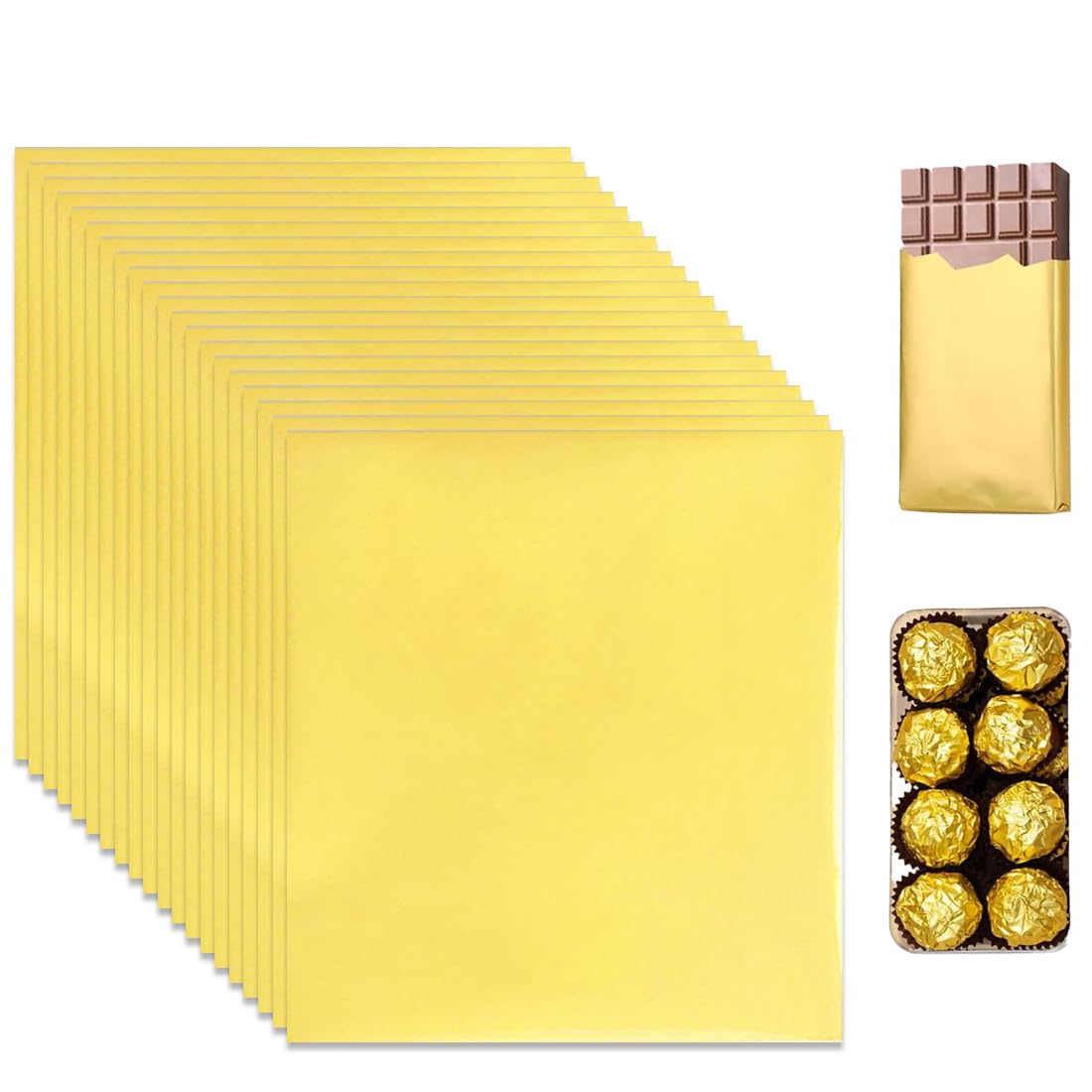 NHQZ Confezione di 100 fogli di alluminio dorati, 19 x 16 cm, Carta alluminio, per alimenti, perfetti per carta da regalo e progetti fai da te per feste e celebrazioni, Pellicola alimenti