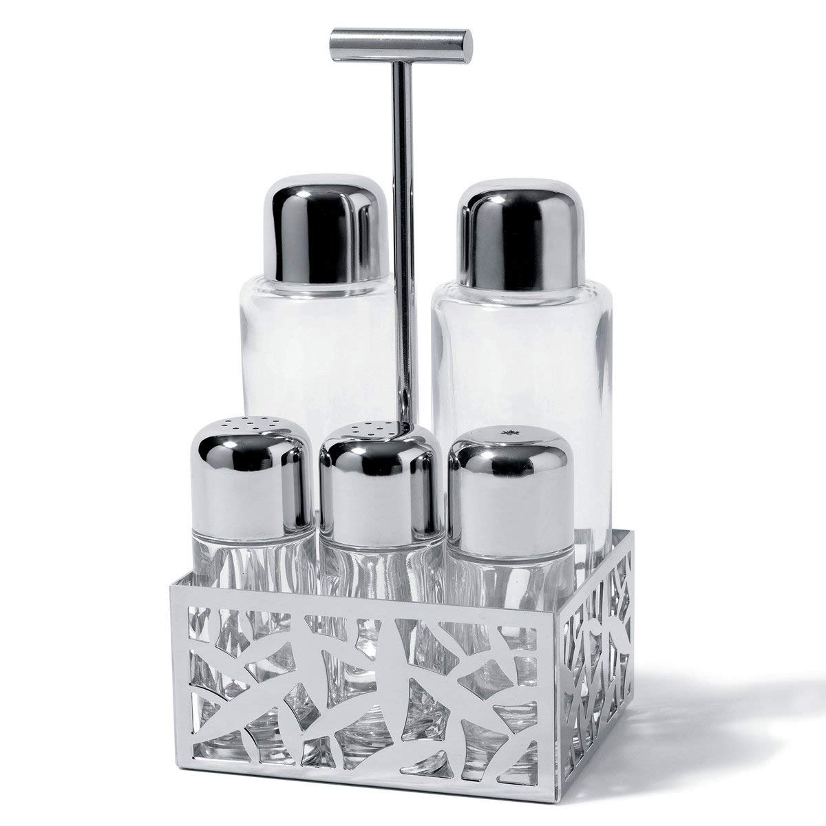 Alessi - MSA16 - CACTUS! Servizio per olio, aceto, sale, pepe e spezie in acciaio inossidabile 18/10 lucido e vetro. & Cactus Formaggiera, Acciaio Inossidabile, Argento, 9.2 cm