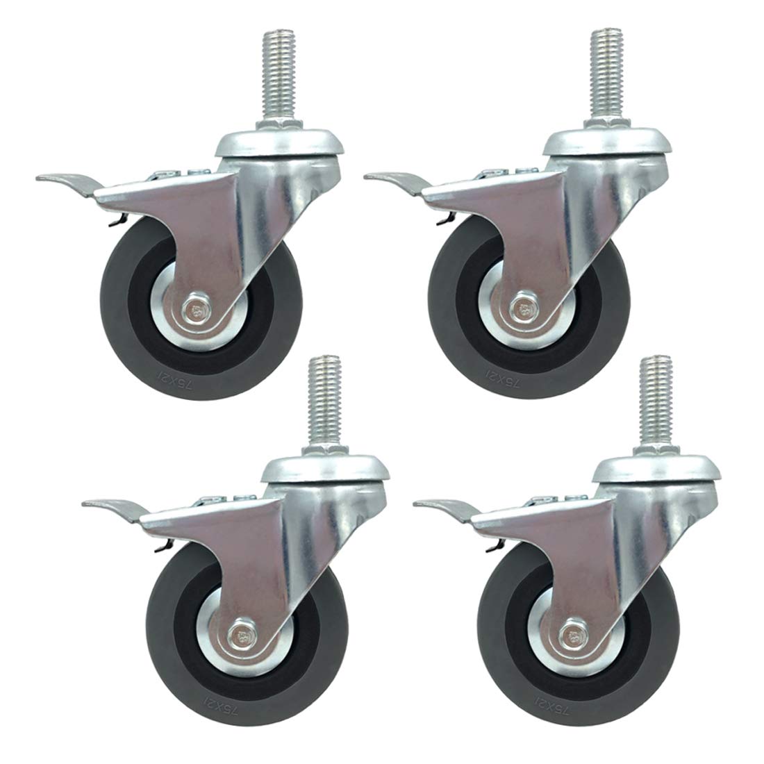 GBRJUYF Heavy Duty 3" Caster Wheels with 120kg Load Capacity, Swivel Trolley Casters, 30mm Thread Stem, 4-Pack Furniture Replacement Wheels with Brake for Moving Heavy Objects