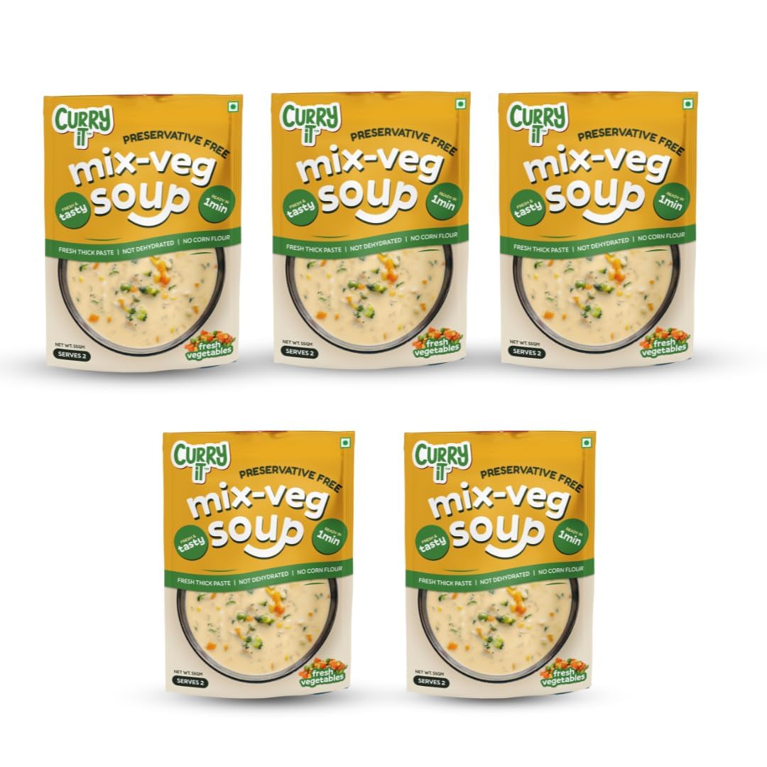CURRYiT Mix Veg Soup 55 g (Pack of 5) | Tasty & Fresh Vegetables Flavor | First-Ever Instant Premix Soup in Thick Paste Form | Ready to Cook & Eat Food in Just 1 Minute| No Preservatives & Corn Flour-picture-16