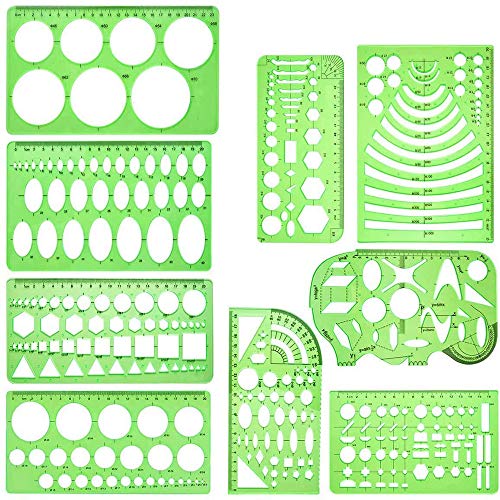 9 PCS Drawing Templates Plastic Rulers Multi-Function Measuring Rulers with French Curve Ruler,Geometric Drawings Templates Rulers Tool Set for Studying Designing and Building