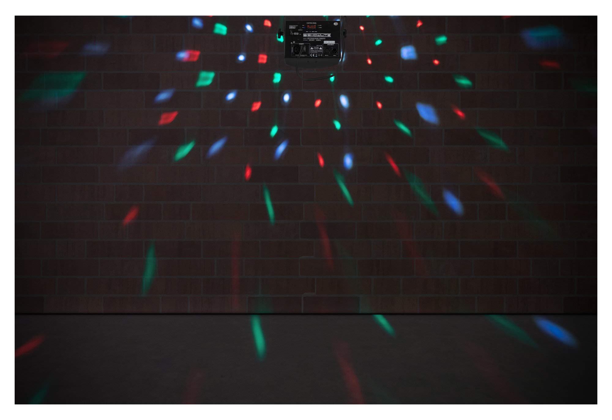 Showlite DS-3 Derby/Strobe Hybrid-Strahleneffekt, 16 SMD-LEDs à 0 | Bunter, bewegter Lichteffekt für Partyraum und mobile DJs, 4 RGBW-LEDs mit je 3 Watt Leistung, 5 Watt für Strobe-Effekt, Auto