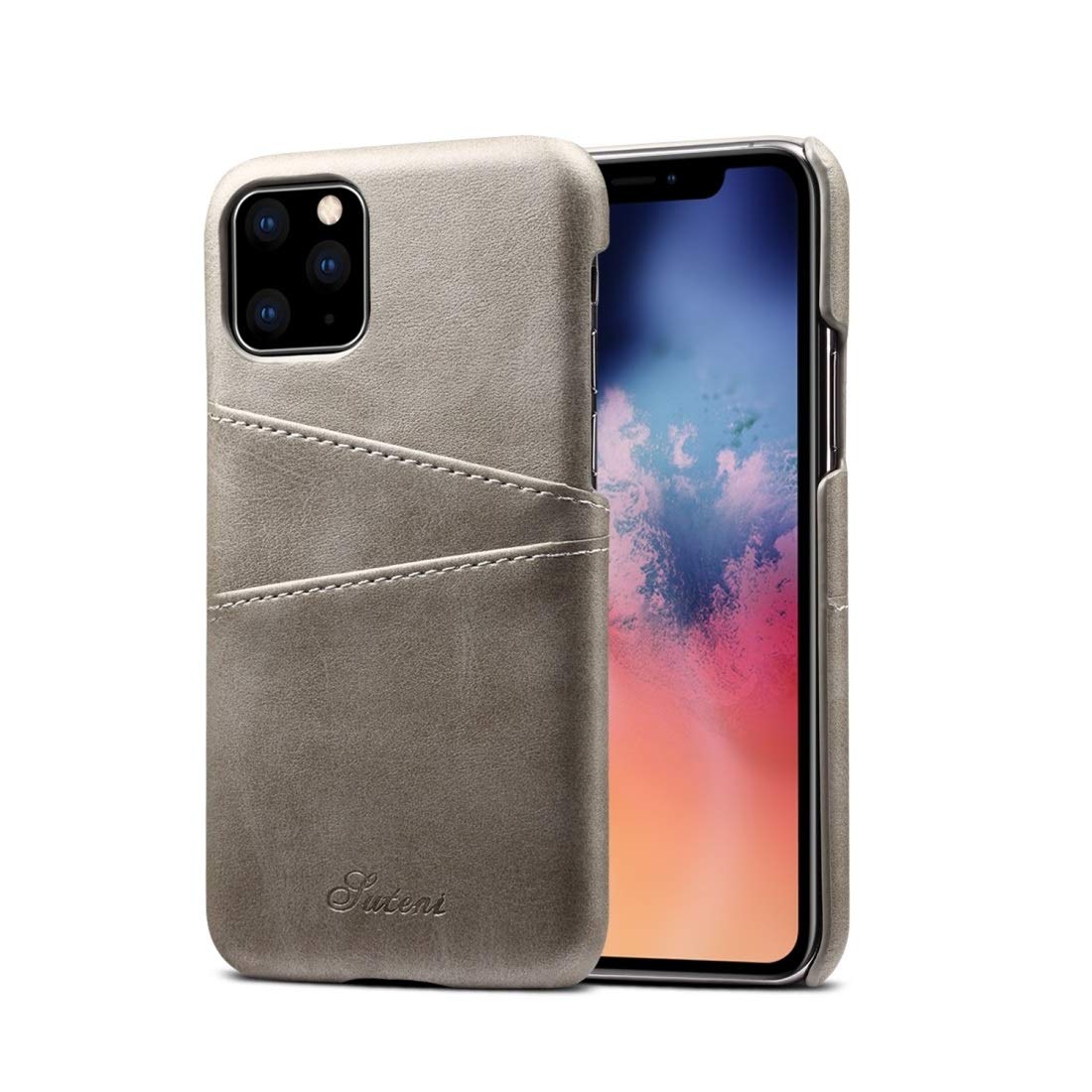 CAIFENG Phone Cover Case Suteni Calf Texture Back Cover Protective Case with Card Slots for iPhone 11 Pro Max(Khaki) Protective Shell (Color : Grey)
