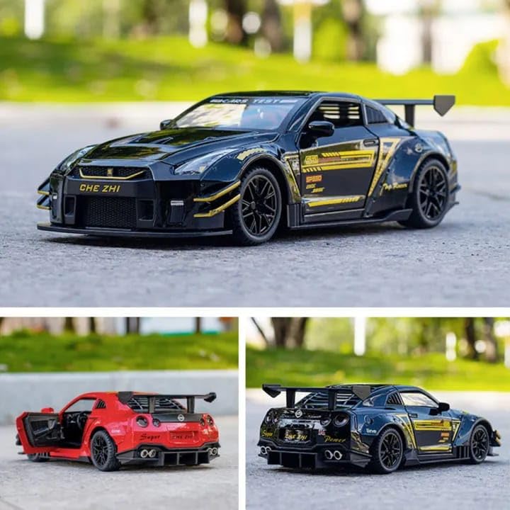 Image of Invite Enterprise 1:24 Scale Compatible For Nissan Gtr Model Car Toy, Zinc Alloy Pull Back Toy Car With Sound And Light For Kids Boy Girl Gifts? Black-Color ?