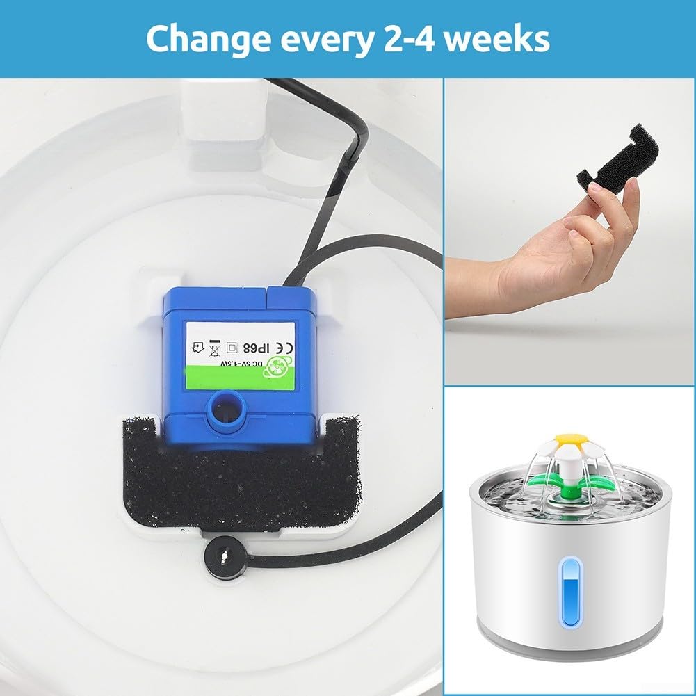 8-Pack Black Sponge Filter for Cat Dog Water Fountain Dispenser - 6 cm Foam Replacement Soft Dense Foam — view 3