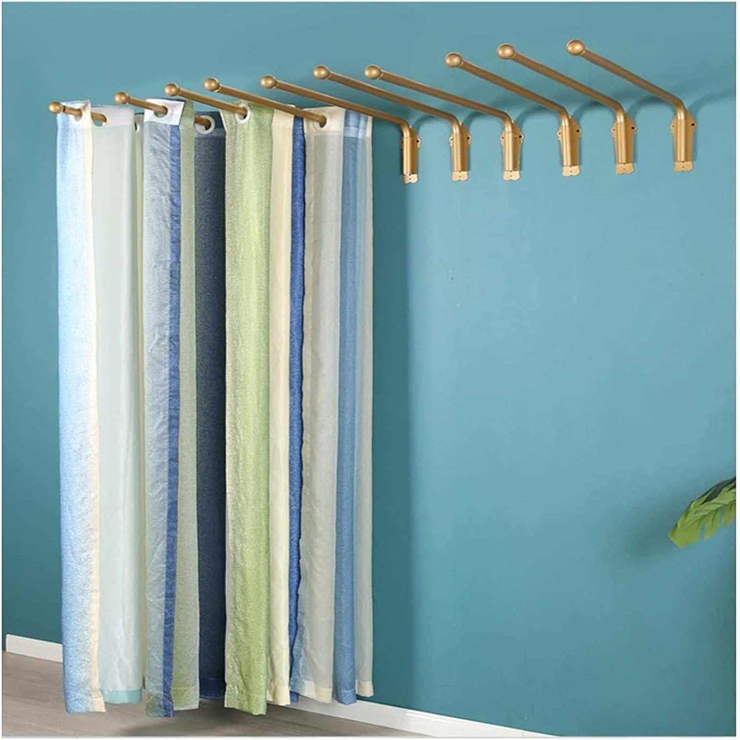 Lot De 5 Tringles À Rideaux Robustes À Bras Pivotant, Rotation À 180°, Tringle pour Panneaux Latéraux De Rideaux, Support De Présentation, Bras De Rideau Gold 120cm
