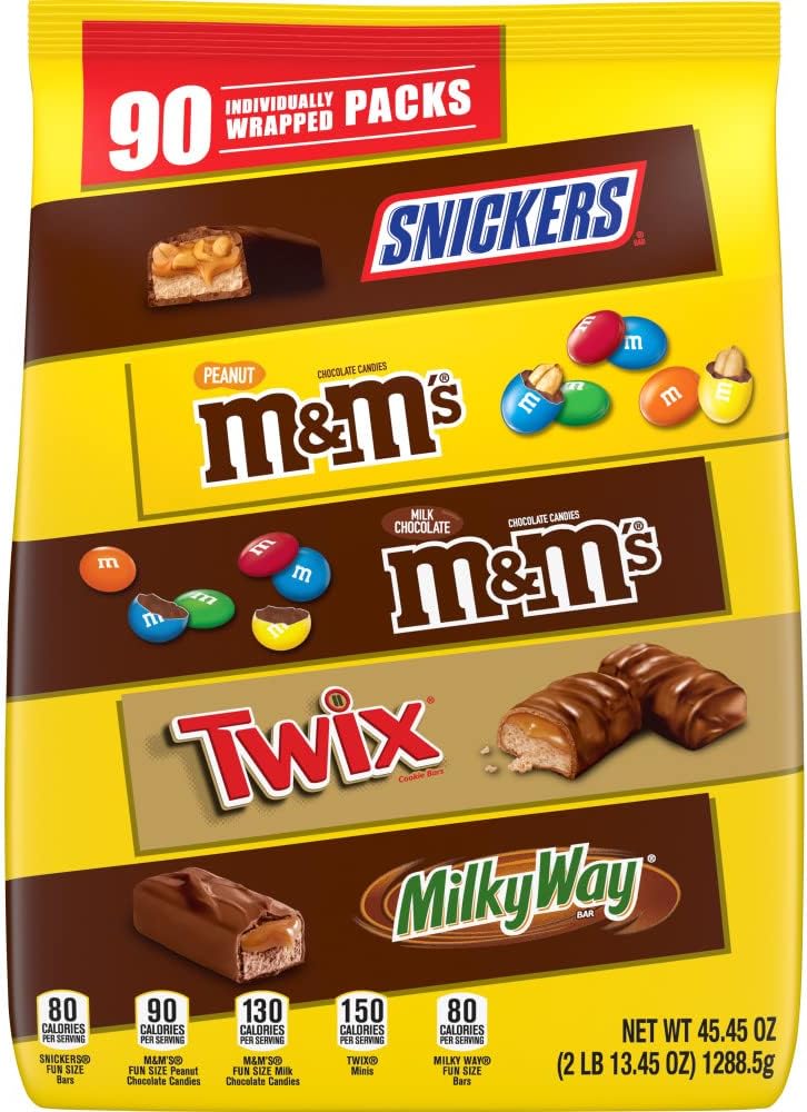 M&M'S, SNICKERS, TWIX & MILKY WAY Variety Pack Chocolate Candy Assortment, 90 Pieces Bag