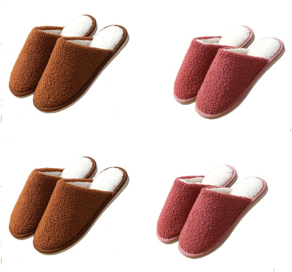 Teceyfeet Set van 4 Paar Pantoffels, Gastenpantoffels Antislip Wasbaar Winter Warm Pluche Uniseks Slippers Damesschoenen Pantoffels Binnenpantoffels