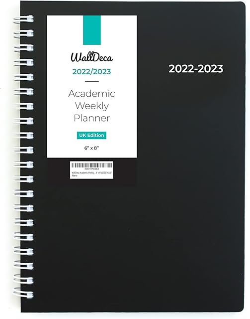 WallDeca 2022-2023 Academic Weekly Planner - Weekly & Monthly Planner, Jul 2022 - Dec 2023 | Flexible Cover, Notes Pages, Twin-Wire Binding (15x20cm)