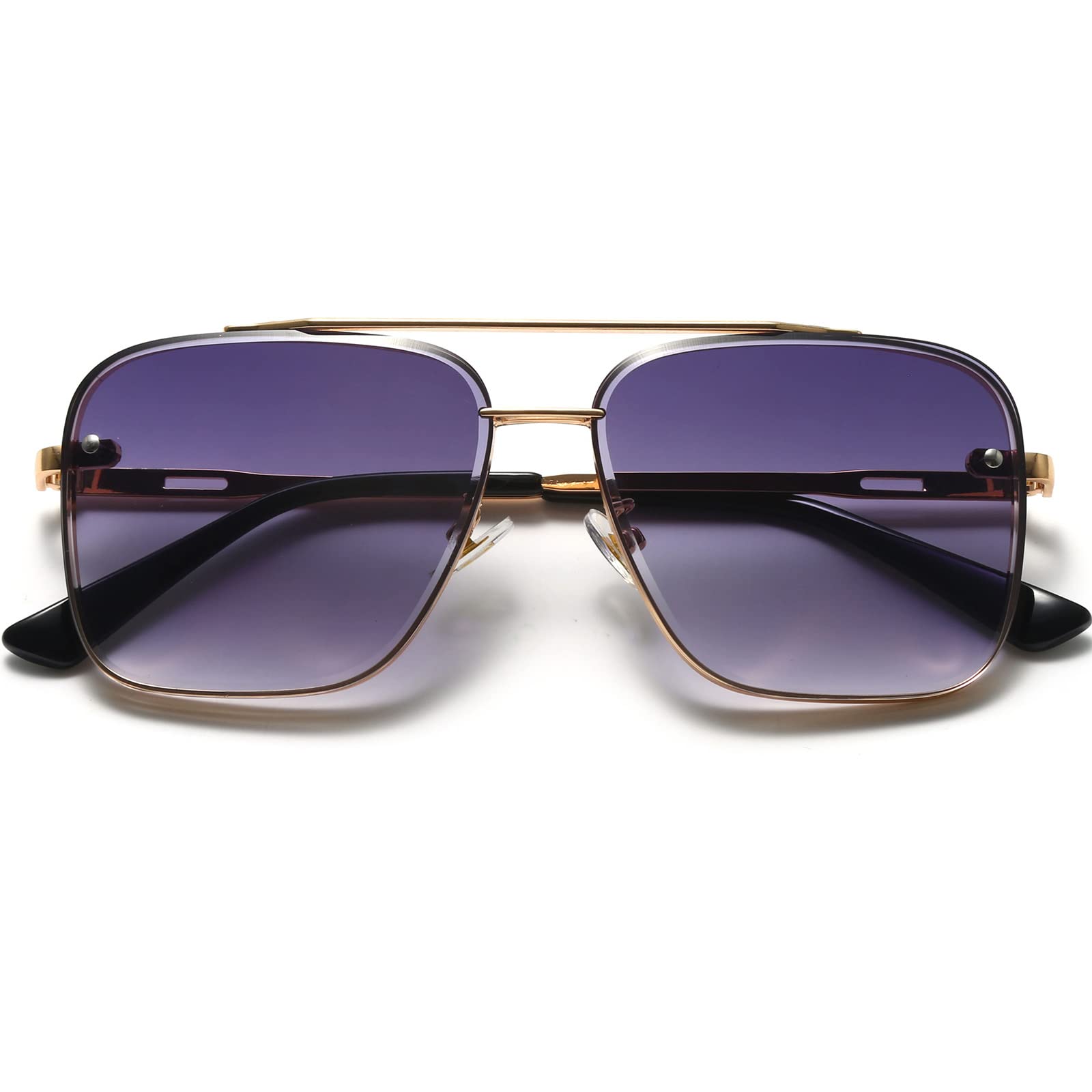 Breaksun Übergroße quadratische Piloten-Sonnenbrille für Damen und Herren, Metallrahmen, getönte Gläser