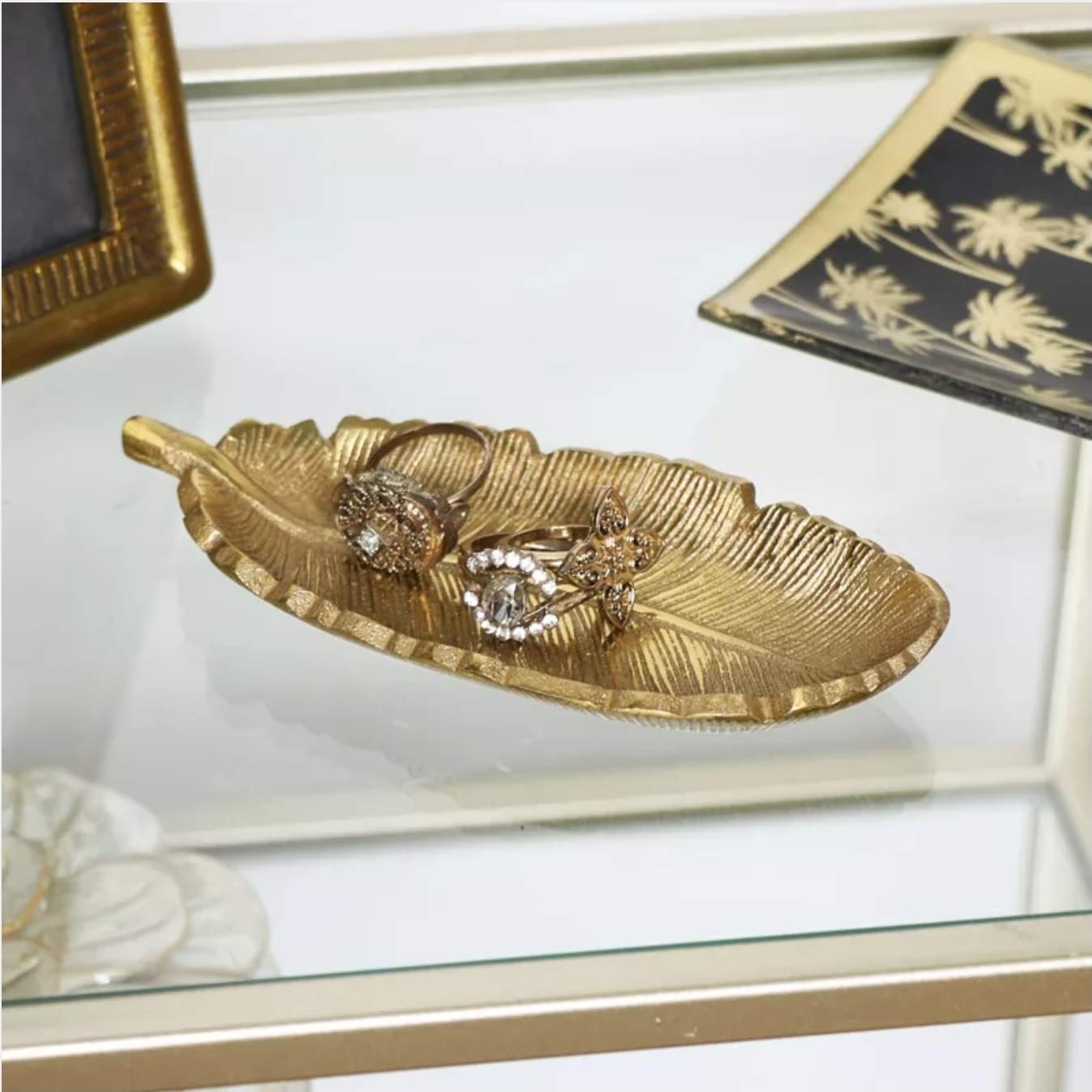 GOLD FEATHER DECORATIVE DISH, 12.5CM