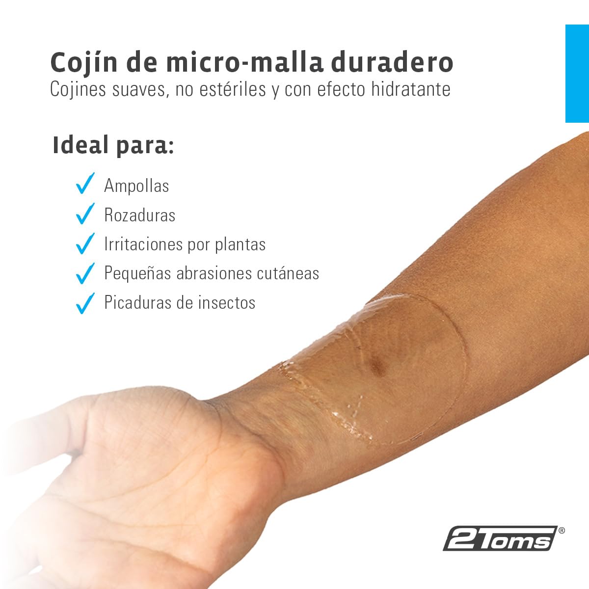 2Toms Skin-On-Skin – 48 Discos de Hidrogel – Apósitos para Ampollas en Pies y Talones, Protección Anti-Rozaduras y Alivio de Quemaduras – Parches para Ampollas No Adhesivos y Calmantes