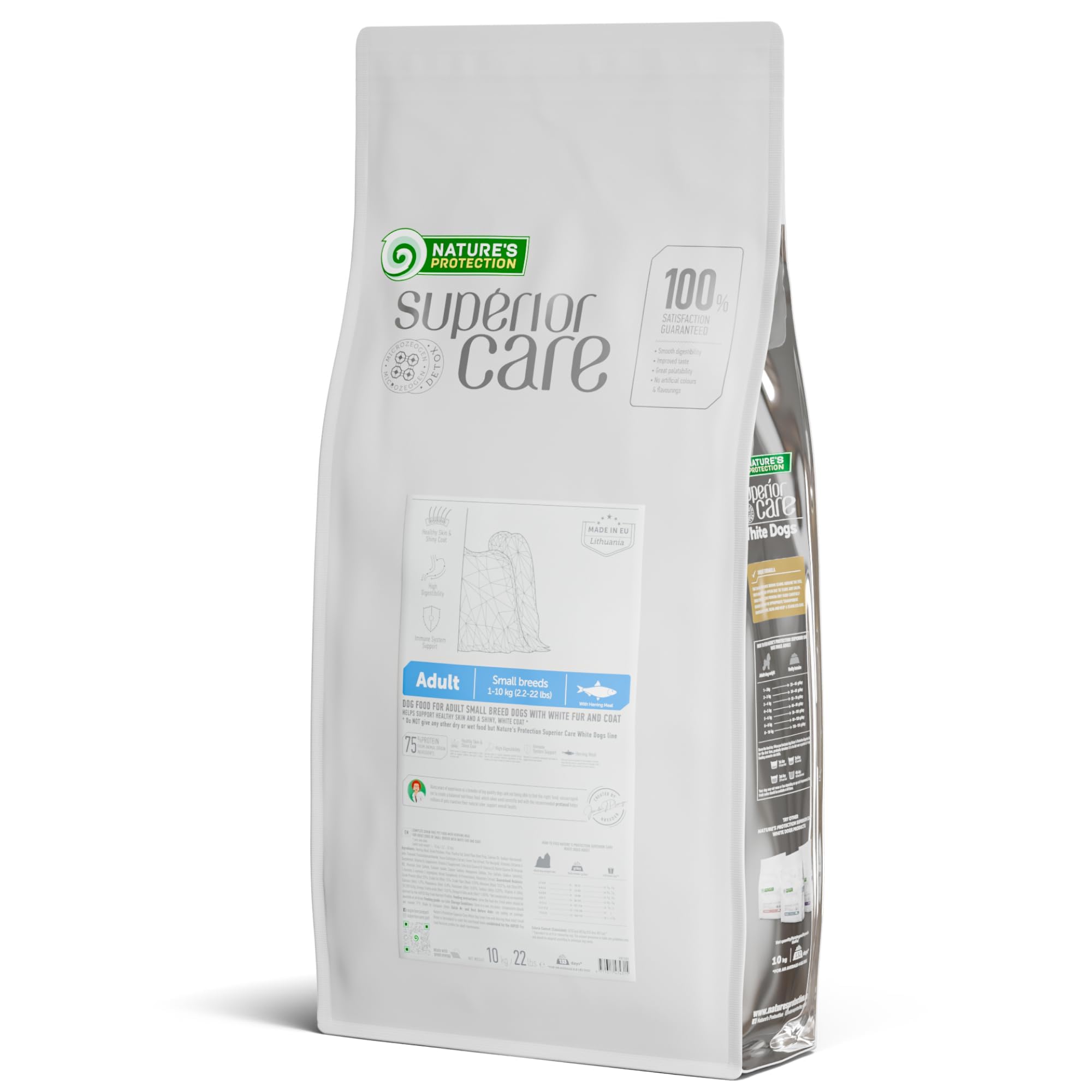 Nature's Protection Grain Free Dry Dog Food for Small Breed - High Protein Tear Stain Formula - Small Kibble for Adult Dogs with Light Fur (Superior Care - Herring, 22 lb)