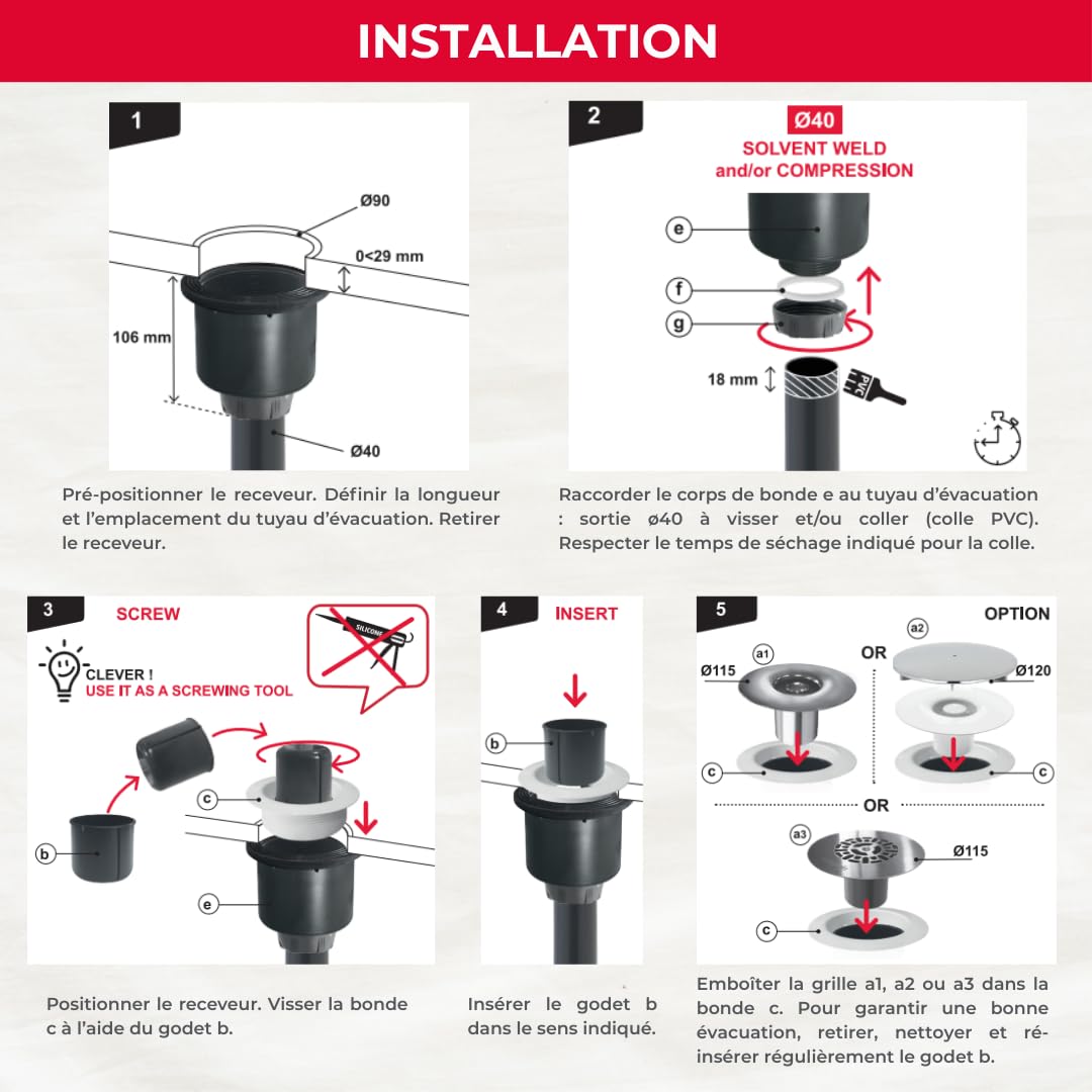 Wirquin, gris 30723746 Tourbillon D90 vertical con cúpula de ABS