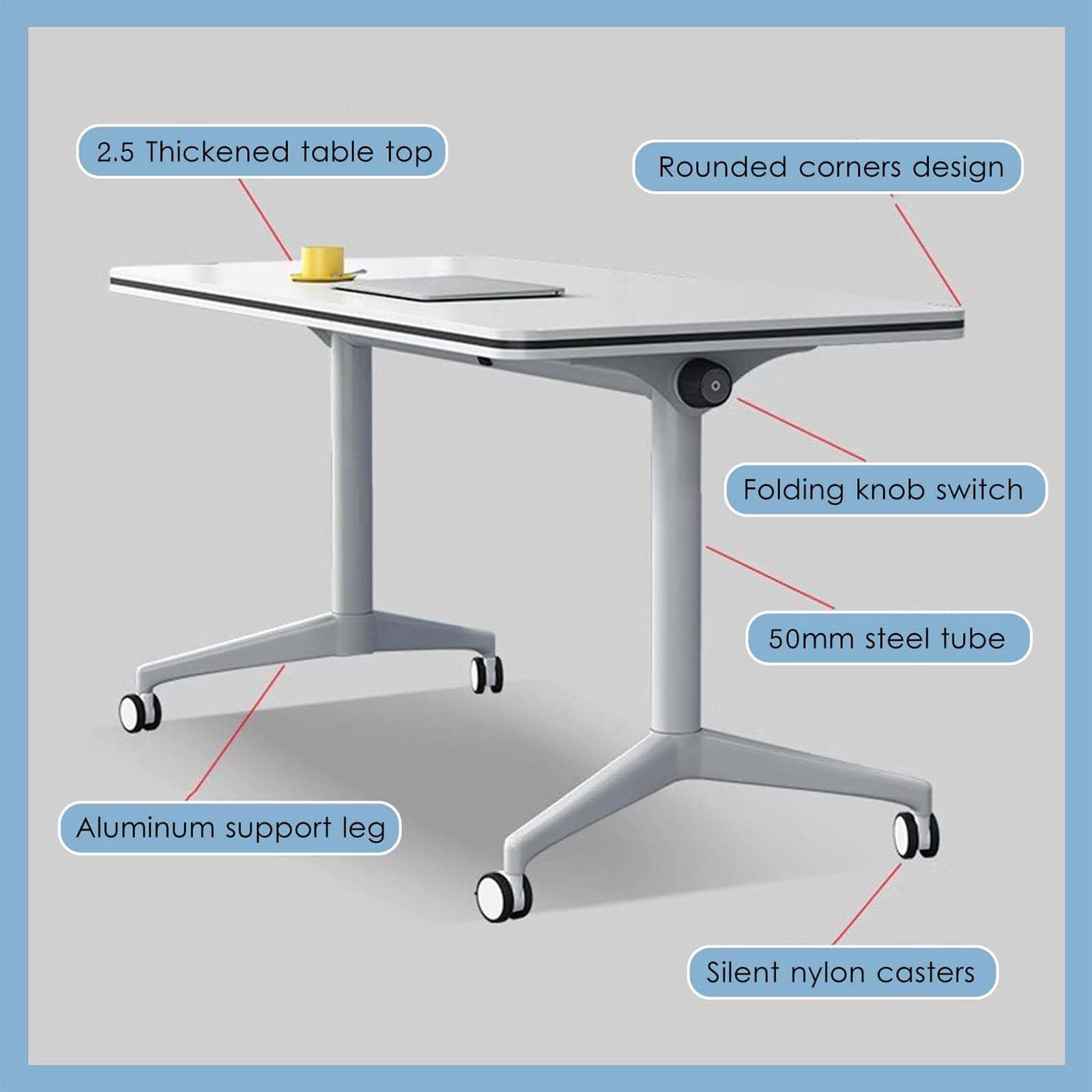 Klappbarer Konferenztisch, moderner mobiler Besprechungstisch mit geräuschlosen Rollen, für Büro, Empfang, Klassenzimmer und Schulung, Zwei Stück, 120 x 60 x 75 cm