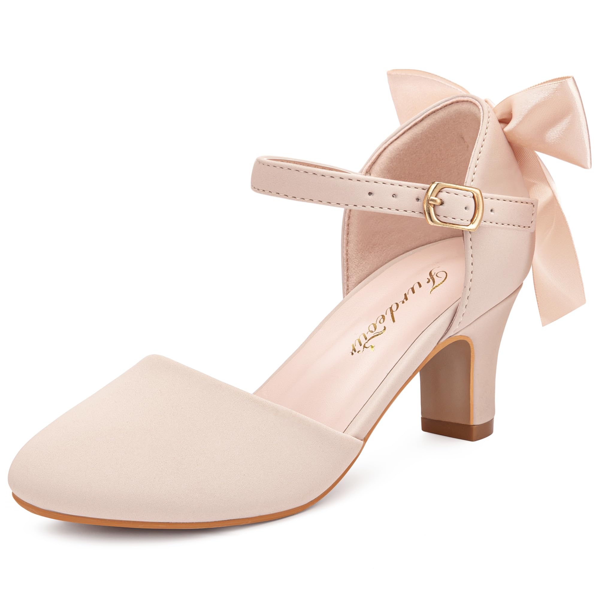 Furdeour Dress Shoes for Girls Heels Kids Princess Bow Pumps Flower Girl