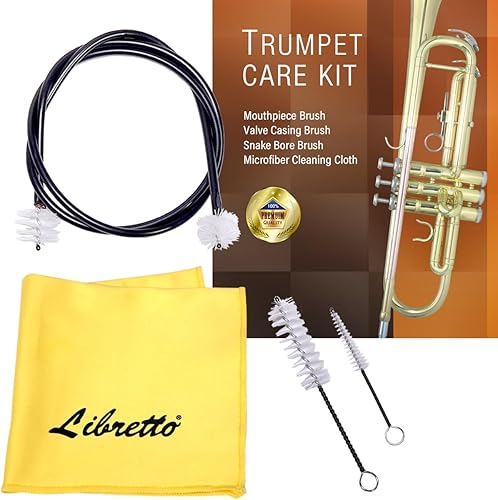 Libretto Juego de cepillos de limpieza de trompeta con paño de pulido, cepillo de boquilla, cepillo de válvula, cepillo de agujero, paño de limpieza