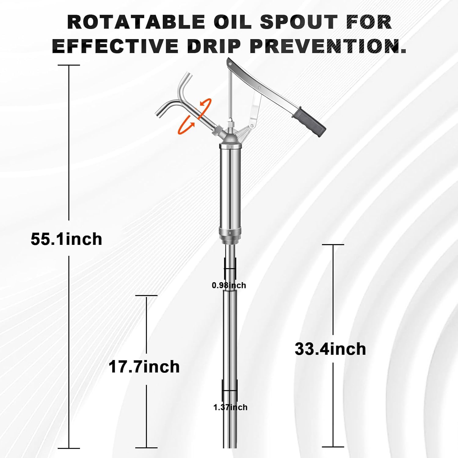 Bomba Manual para bidones de Aceite, Bomba de Palanca para barriles, Tubo de succión telescópico de 450-900 mm, Apta para bidones de Aceite de 50-200 L, Ideal para transferir Aceite de Motor, diésel,