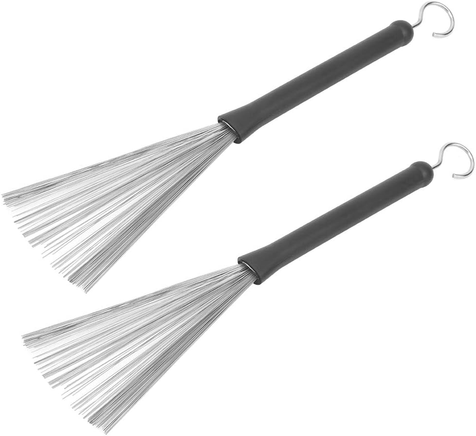 2pcs Drum Brushes, Retractable Wire Brushes, Stainless Steel Drum Stick Brush with Comfortable Rubber Handles, Jazz Drum Brushes