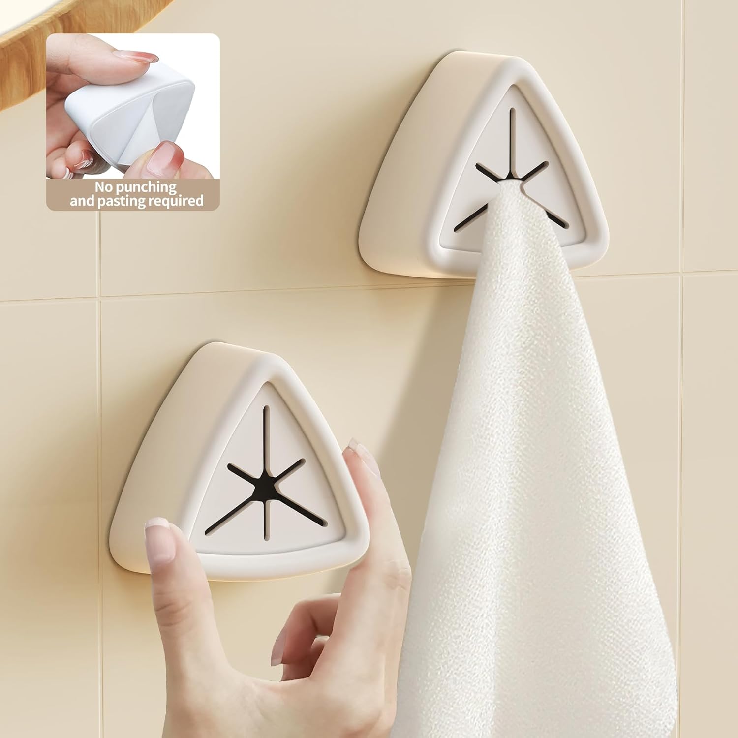 1Pc Sturdy White Towel Hook - Drill Free Self Adhesive Towel Holder, Multipurpose Grabber for Kitchen Bathroom Wall