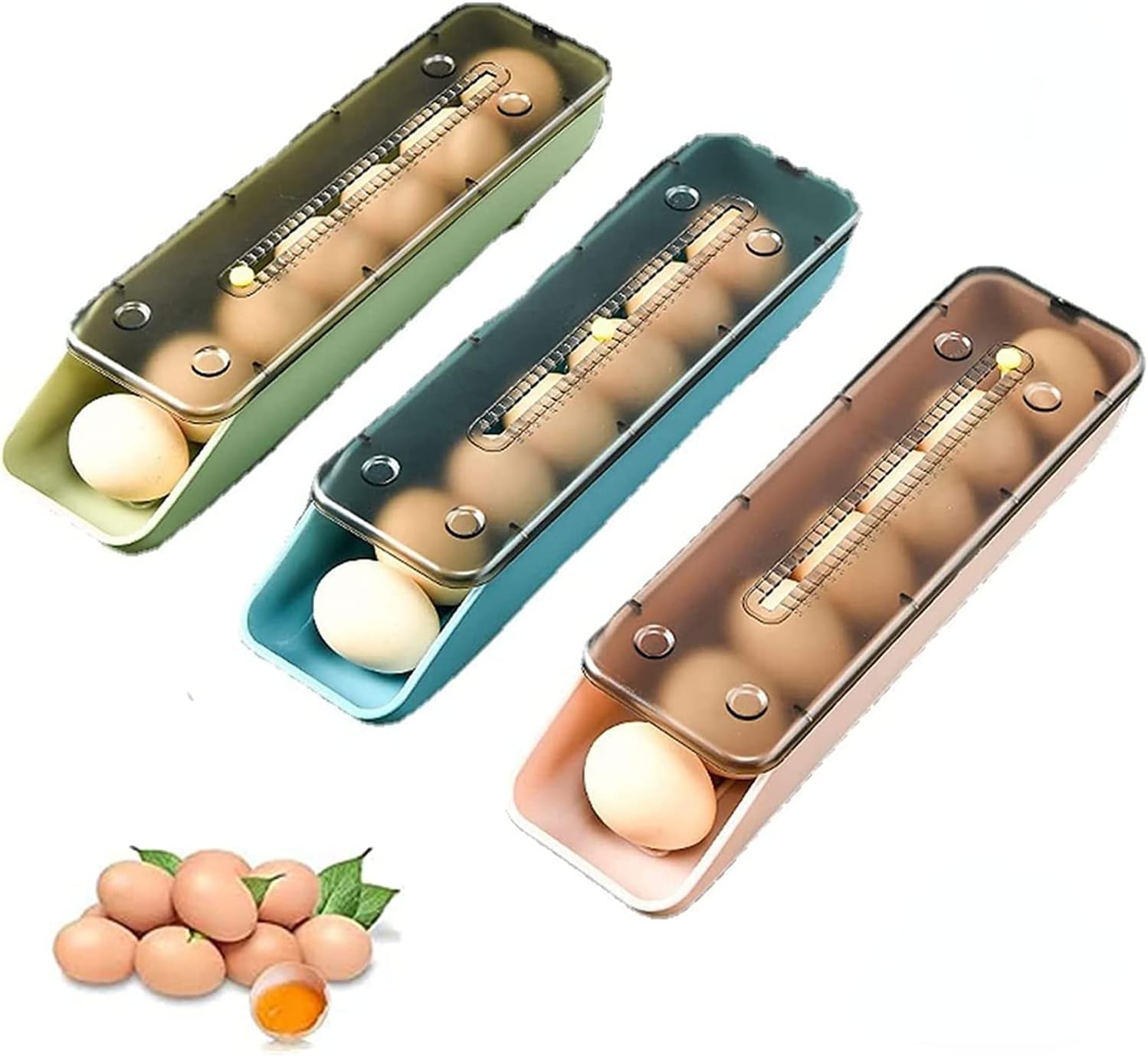 Amazon 卵ケース 冷蔵庫用 冷蔵庫用 エッグホルダー 自動ローリングエッグボックスキッチン冷蔵庫収納オーガナイザー家庭用透明卵