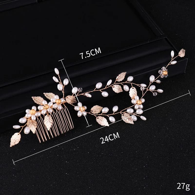 Peineta de pelo de perlas para novia accesorio de boda dorado JFDBGU 3